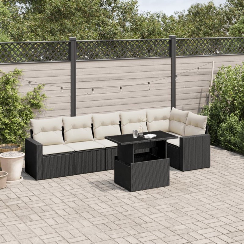 vidaXL 7-tlg. Garten-Sofagarnitur mit Kissen Schwarz Poly Rattan vidaXL 7-tlg. Garten-Sofagarnitur mit Kissen Schwarz Poly Rattan