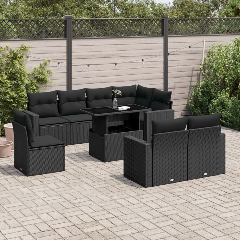 vidaXL 9-tlg. Garten-Sofagarnitur mit Kissen Schwarz Poly Rattan vidaXL 9-tlg. Garten-Sofagarnitur mit Kissen Schwarz Poly Rattan