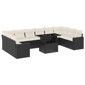 vidaXL 11-tlg. Garten-Sofagarnitur mit Kissen Schwarz Poly Rattan