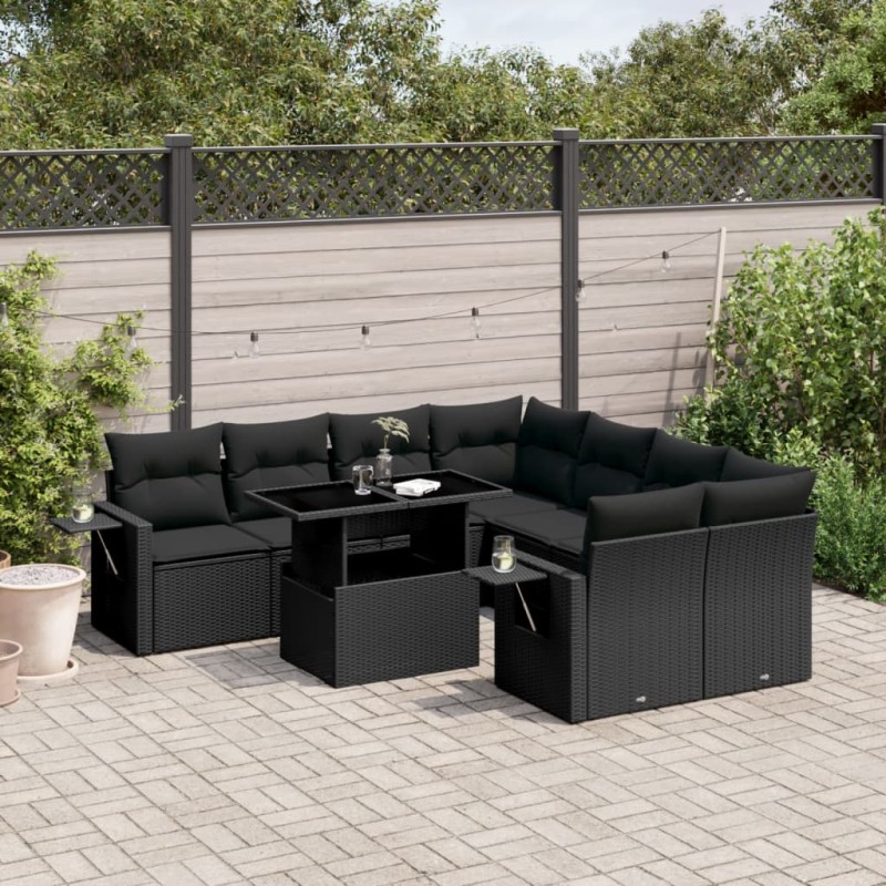 vidaXL 9-tlg. Garten-Sofagarnitur mit Kissen Schwarz Poly Rattan vidaXL 9-tlg. Garten-Sofagarnitur mit Kissen Schwarz Poly Rattan