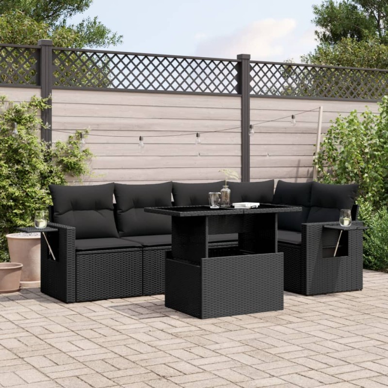vidaXL 6-tlg. Garten-Sofagarnitur mit Kissen Schwarz Poly Rattan vidaXL 6-tlg. Garten-Sofagarnitur mit Kissen Schwarz Poly Rattan