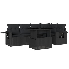 vidaXL 6-tlg. Garten-Sofagarnitur mit Kissen Schwarz Poly Rattan