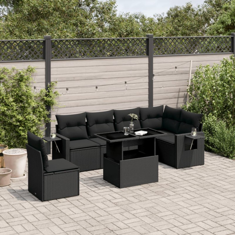 vidaXL 7-tlg. Garten-Sofagarnitur mit Kissen Schwarz Poly Rattan vidaXL 7-tlg. Garten-Sofagarnitur mit Kissen Schwarz Poly Rattan