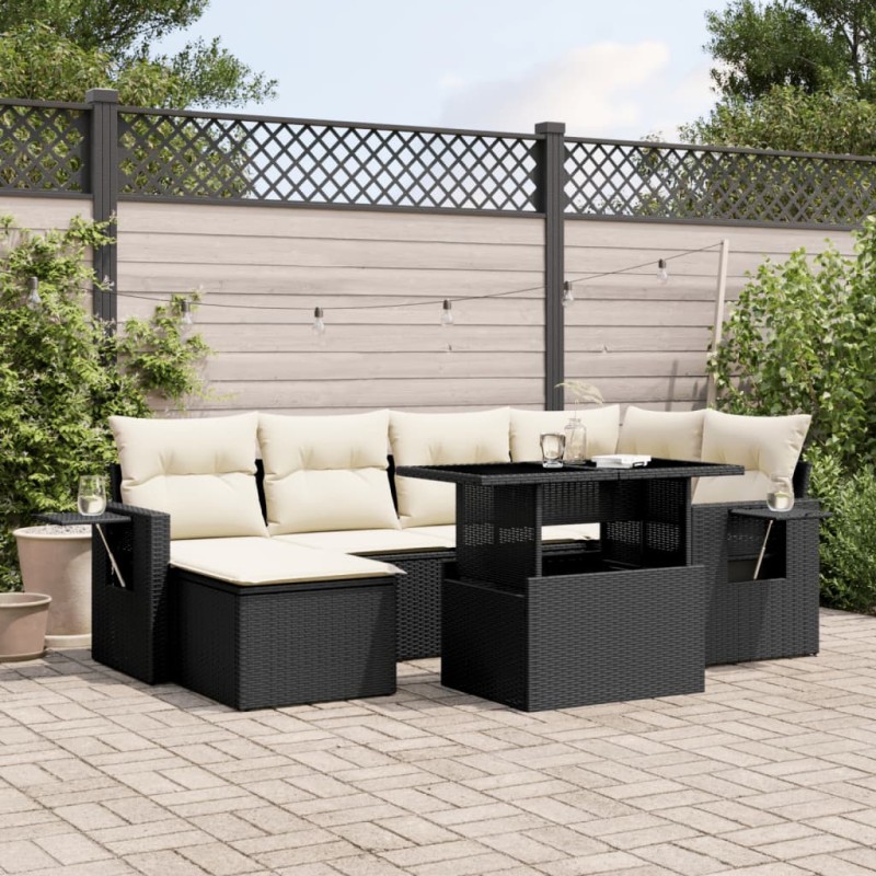 vidaXL 7-tlg. Garten-Sofagarnitur mit Kissen Schwarz Poly Rattan vidaXL 7-tlg. Garten-Sofagarnitur mit Kissen Schwarz Poly Rattan