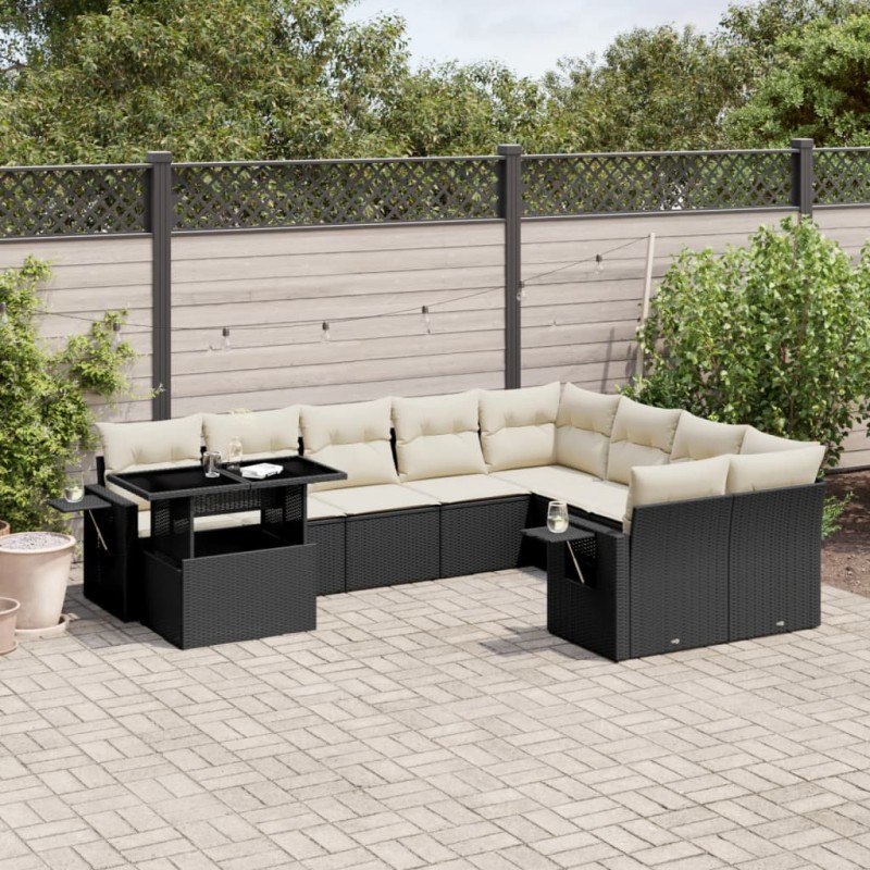 vidaXL 10-tlg. Garten-Sofagarnitur mit Kissen Schwarz Poly Rattan vidaXL 10-tlg. Garten-Sofagarnitur mit Kissen Schwarz Poly Rattan