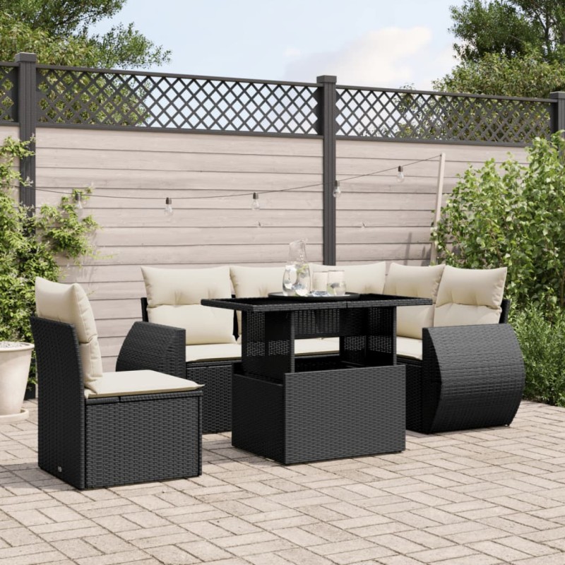 vidaXL 6-tlg. Garten-Sofagarnitur mit Kissen Schwarz Poly Rattan vidaXL 6-tlg. Garten-Sofagarnitur mit Kissen Schwarz Poly Rattan
