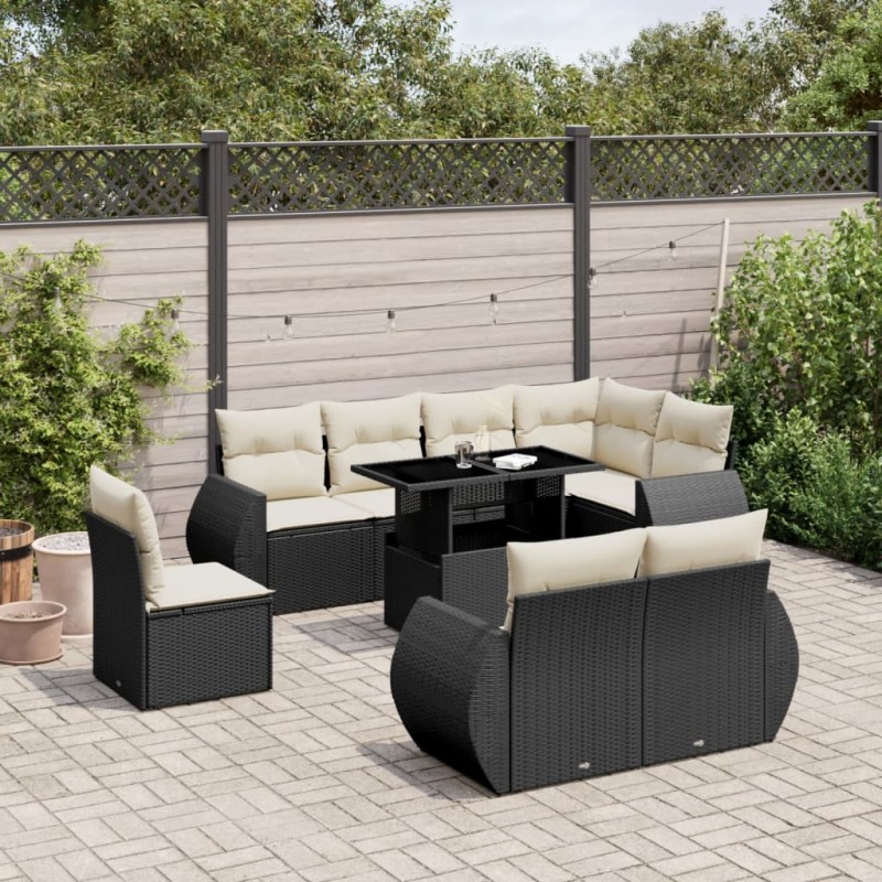 vidaXL 9-tlg. Garten-Sofagarnitur mit Kissen Schwarz Poly Rattan vidaXL 9-tlg. Garten-Sofagarnitur mit Kissen Schwarz Poly Rattan