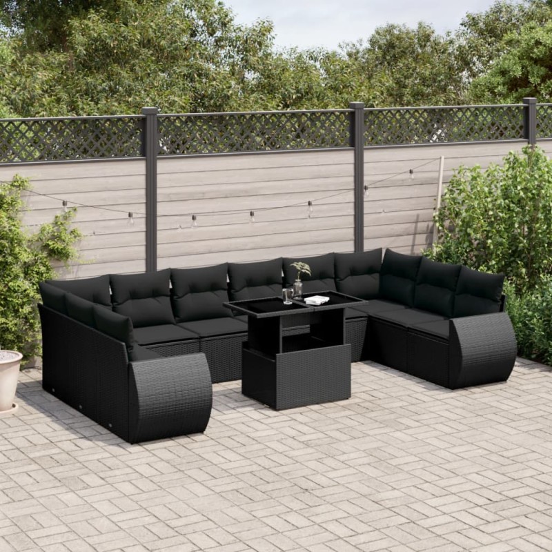 vidaXL 11-tlg. Garten-Sofagarnitur mit Kissen Schwarz Poly Rattan vidaXL 11-tlg. Garten-Sofagarnitur mit Kissen Schwarz Poly Rattan