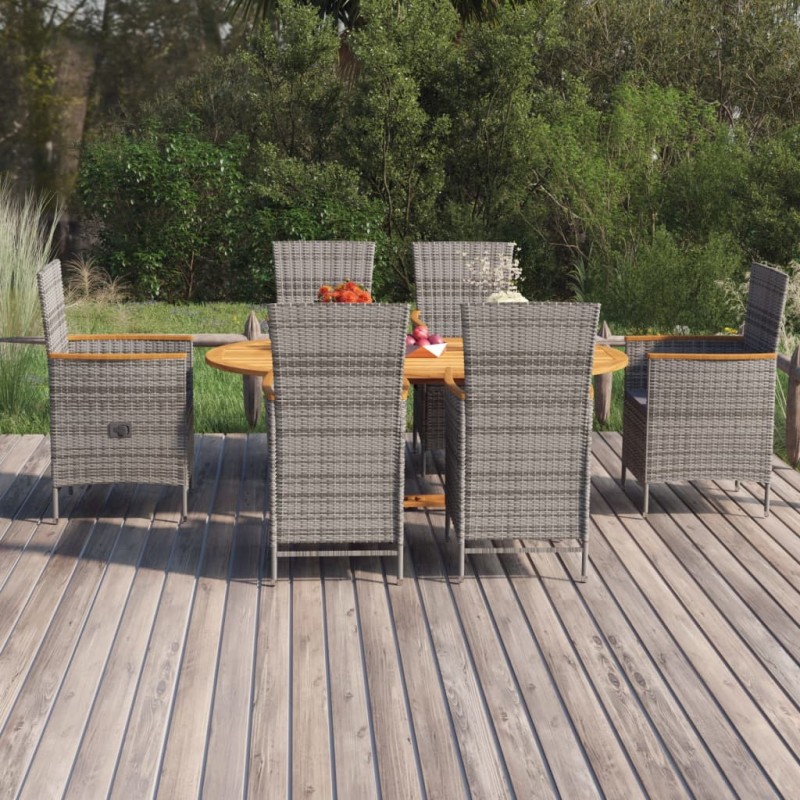 7-tlg. Garten-Essgruppe Poly Rattan Grau 7-tlg. Garten-Essgruppe Poly Rattan Grau