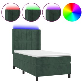 vidaXL Boxspringbett mit Matratze & LED Dunkelgrün 80x200 cm Samt