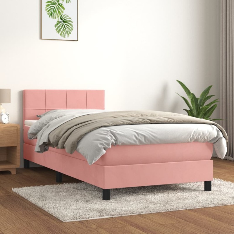vidaXL Boxspringbett mit Matratze Rosa 80x200 cm Samt vidaXL Boxspringbett mit Matratze Rosa 80x200 cm Samt