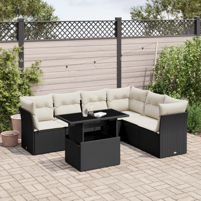 vidaXL 7-tlg. Garten-Sofagarnitur mit Kissen Schwarz Poly Rattan vidaXL 7-tlg. Garten-Sofagarnitur mit Kissen Schwarz Poly Rattan
