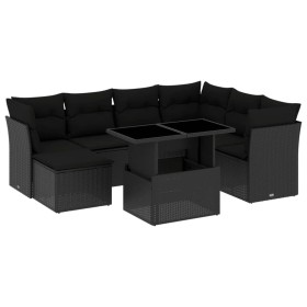 vidaXL 8-tlg. Garten-Sofagarnitur mit Kissen Schwarz Poly Rattan
