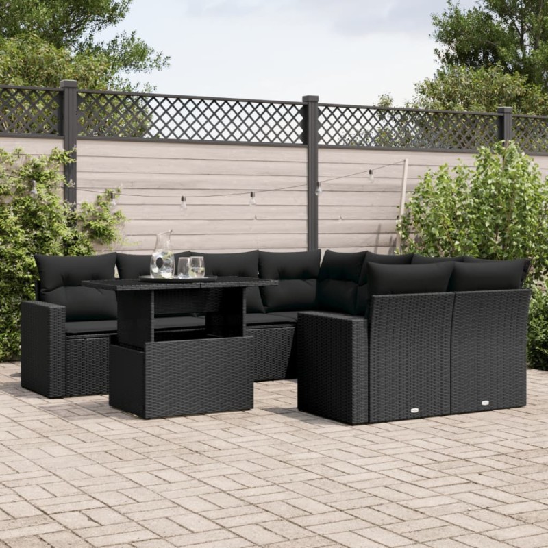 vidaXL 9-tlg. Garten-Sofagarnitur mit Kissen Schwarz Poly Rattan vidaXL 9-tlg. Garten-Sofagarnitur mit Kissen Schwarz Poly Rattan