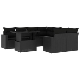 vidaXL 9-tlg. Garten-Sofagarnitur mit Kissen Schwarz Poly Rattan