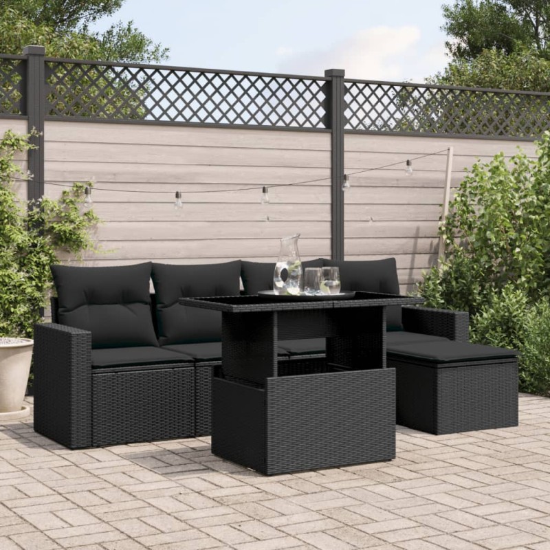 vidaXL 6-tlg. Garten-Sofagarnitur mit Kissen Schwarz Poly Rattan vidaXL 6-tlg. Garten-Sofagarnitur mit Kissen Schwarz Poly Rattan