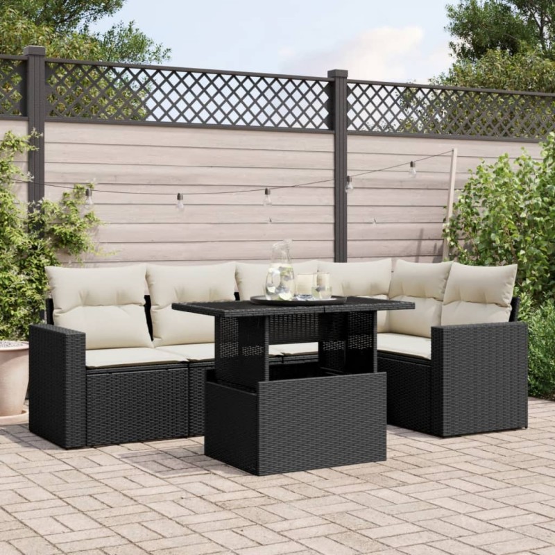 vidaXL 6-tlg. Garten-Sofagarnitur mit Kissen Schwarz Poly Rattan vidaXL 6-tlg. Garten-Sofagarnitur mit Kissen Schwarz Poly Rattan