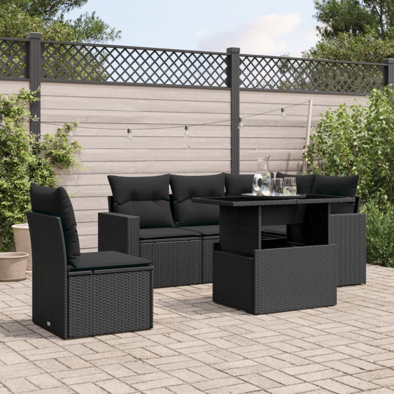 vidaXL 6-tlg. Garten-Sofagarnitur mit Kissen Schwarz Poly Rattan vidaXL 6-tlg. Garten-Sofagarnitur mit Kissen Schwarz Poly Rattan