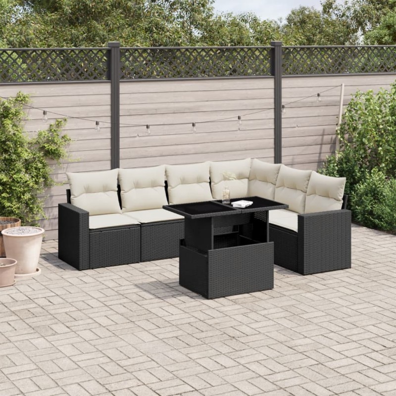 vidaXL 7-tlg. Garten-Sofagarnitur mit Kissen Schwarz Poly Rattan vidaXL 7-tlg. Garten-Sofagarnitur mit Kissen Schwarz Poly Rattan