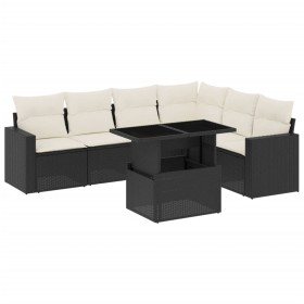 vidaXL 7-tlg. Garten-Sofagarnitur mit Kissen Schwarz Poly Rattan
