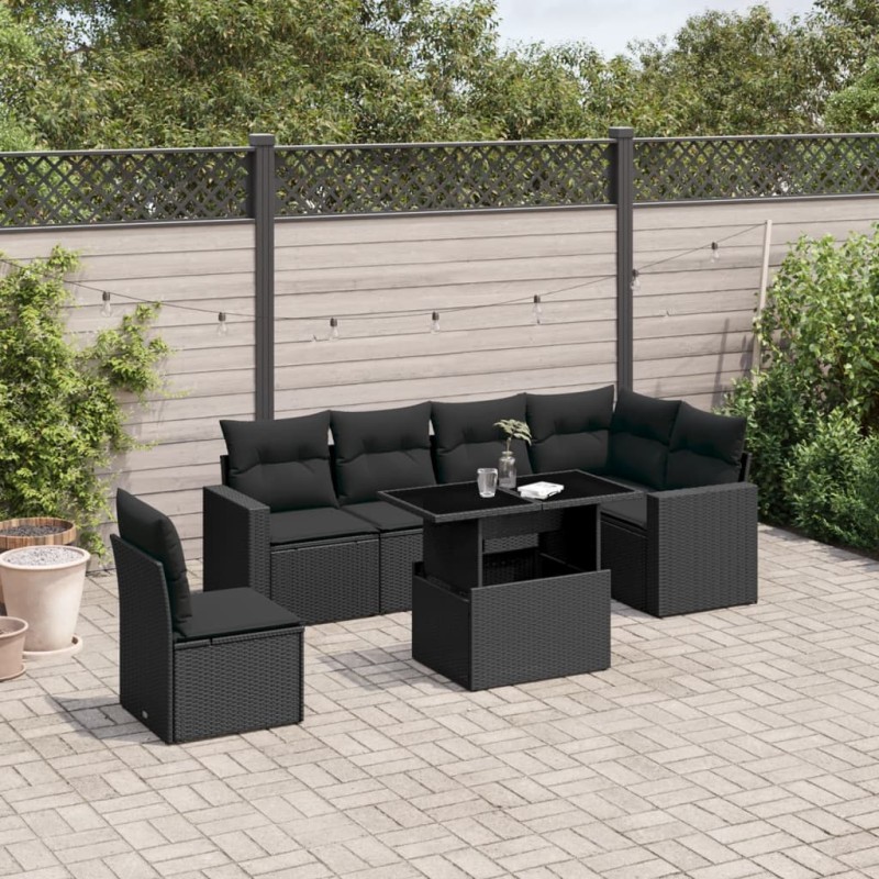 vidaXL 7-tlg. Garten-Sofagarnitur mit Kissen Schwarz Poly Rattan vidaXL 7-tlg. Garten-Sofagarnitur mit Kissen Schwarz Poly Rattan