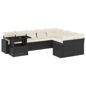 vidaXL 10-tlg. Garten-Sofagarnitur mit Kissen Schwarz Poly Rattan