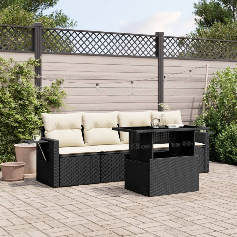 vidaXL 5-tlg. Garten-Sofagarnitur mit Kissen Schwarz Poly Rattan vidaXL 5-tlg. Garten-Sofagarnitur mit Kissen Schwarz Poly Rattan