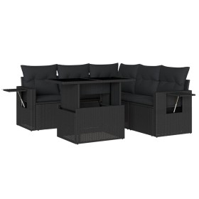 vidaXL 6-tlg. Garten-Sofagarnitur mit Kissen Schwarz Poly Rattan