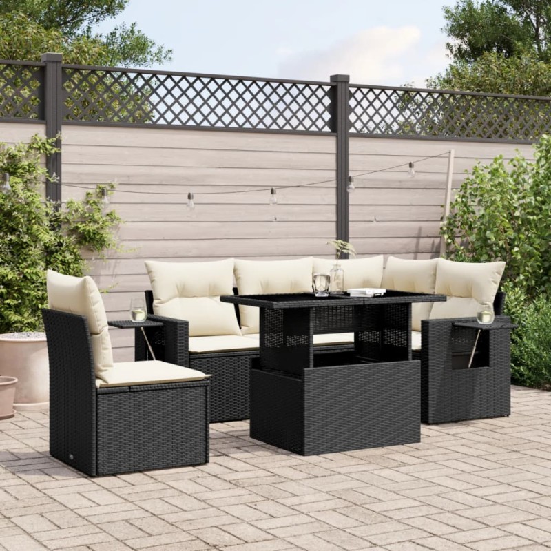 vidaXL 6-tlg. Garten-Sofagarnitur mit Kissen Schwarz Poly Rattan vidaXL 6-tlg. Garten-Sofagarnitur mit Kissen Schwarz Poly Rattan