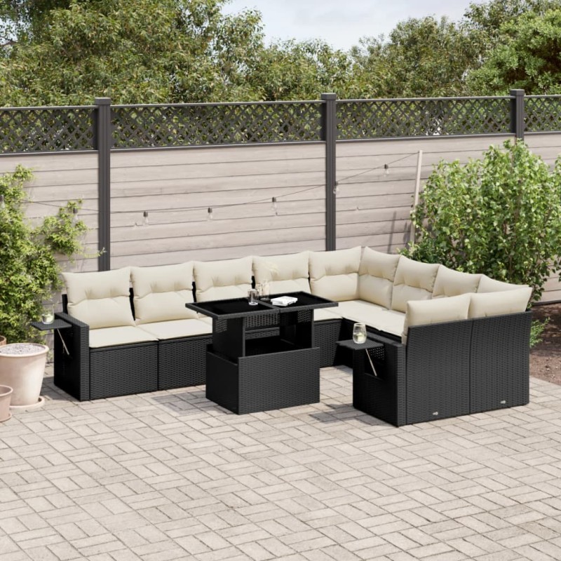 vidaXL 10-tlg. Garten-Sofagarnitur mit Kissen Schwarz Poly Rattan vidaXL 10-tlg. Garten-Sofagarnitur mit Kissen Schwarz Poly Rattan