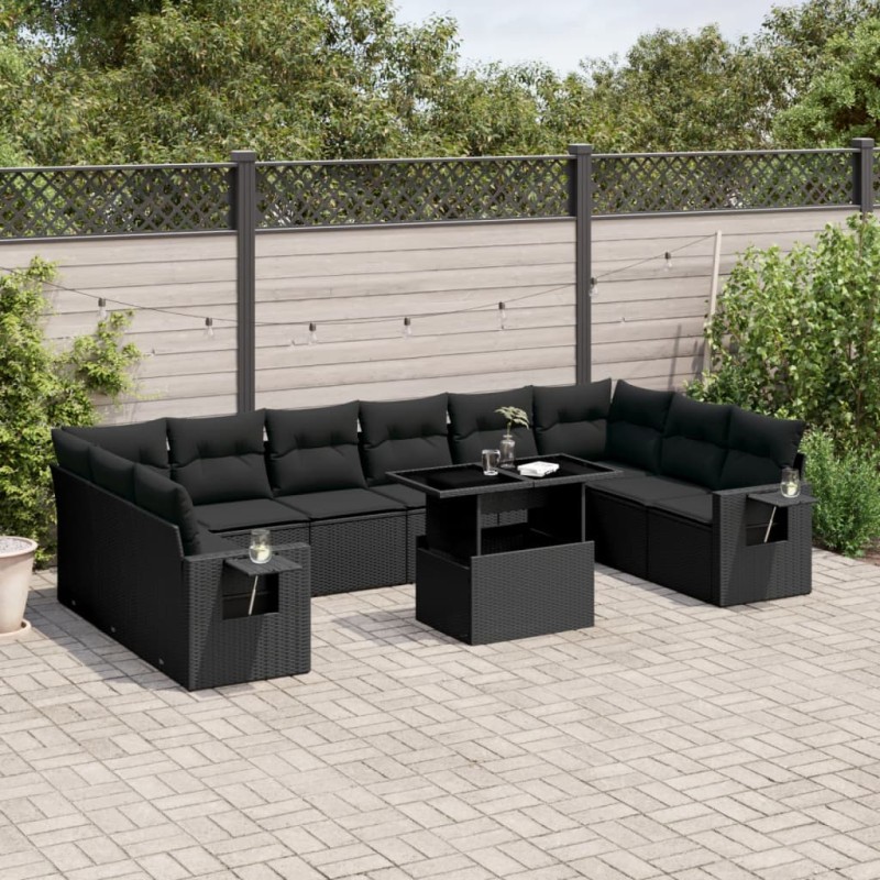 vidaXL 11-tlg. Garten-Sofagarnitur mit Kissen Schwarz Poly Rattan vidaXL 11-tlg. Garten-Sofagarnitur mit Kissen Schwarz Poly Rattan