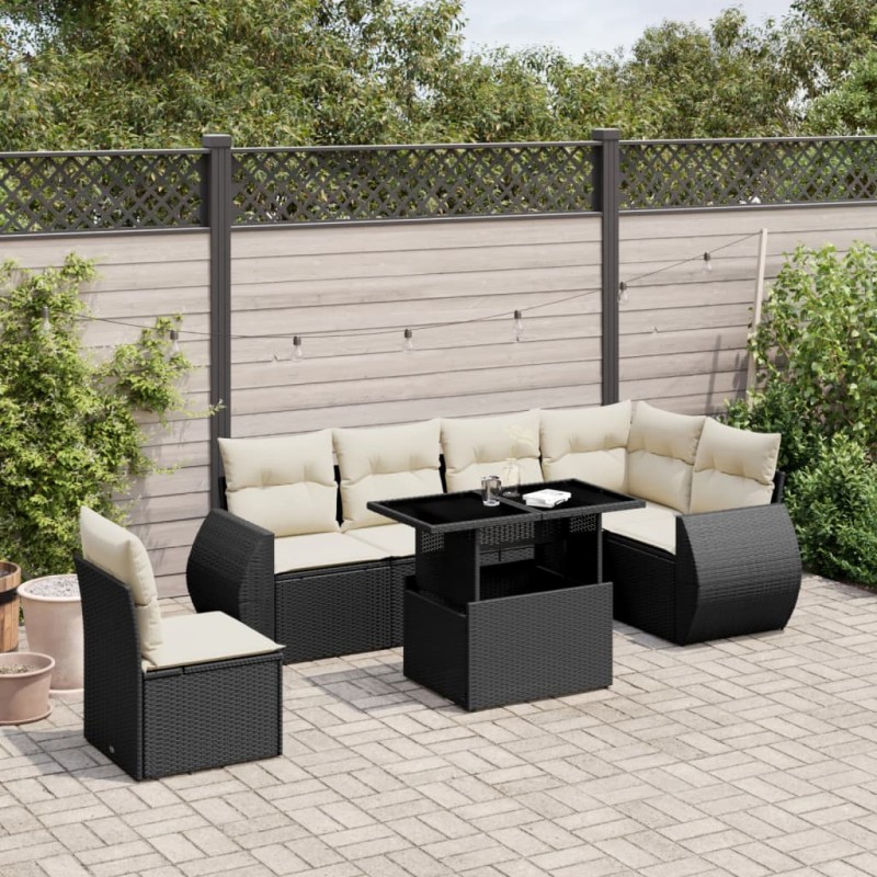 vidaXL 7-tlg. Garten-Sofagarnitur mit Kissen Schwarz Poly Rattan vidaXL 7-tlg. Garten-Sofagarnitur mit Kissen Schwarz Poly Rattan
