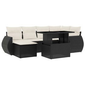 vidaXL 7-tlg. Garten-Sofagarnitur mit Kissen Schwarz Poly Rattan