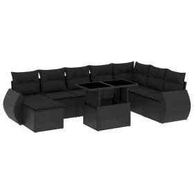 vidaXL 9-tlg. Garten-Sofagarnitur mit Kissen Schwarz Poly Rattan