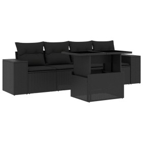vidaXL 5-tlg. Garten-Sofagarnitur mit Kissen Schwarz Poly Rattan