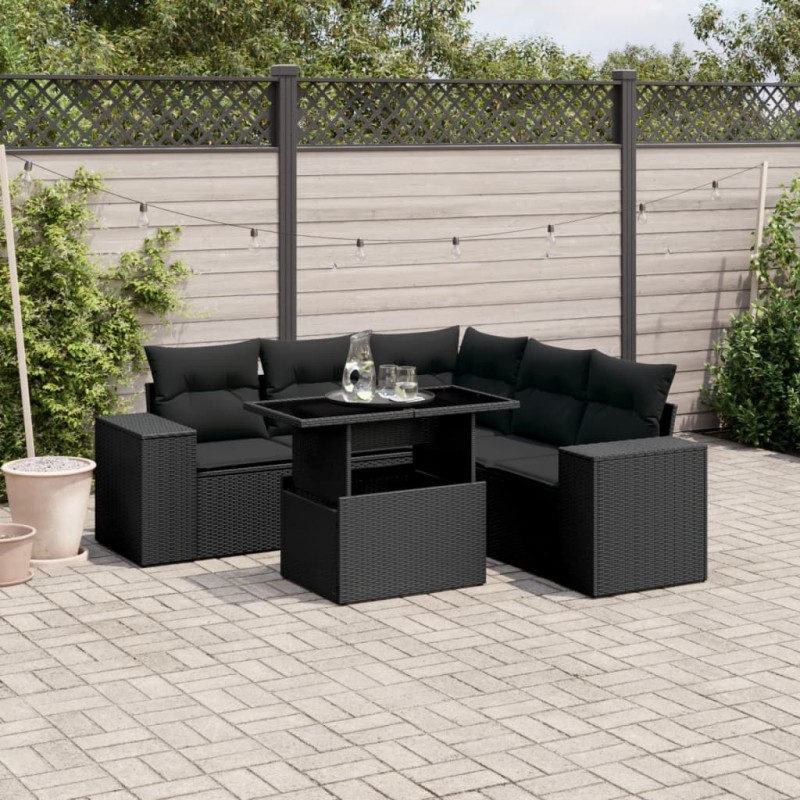 vidaXL 6-tlg. Garten-Sofagarnitur mit Kissen Schwarz Poly Rattan vidaXL 6-tlg. Garten-Sofagarnitur mit Kissen Schwarz Poly Rattan