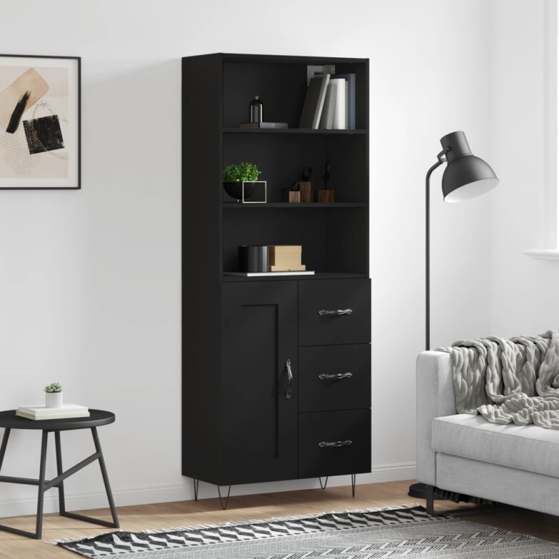 Highboard Schwarz 69,5x34x180 cm Holzwerkstoff Highboard Schwarz 69,5x34x180 cm Holzwerkstoff