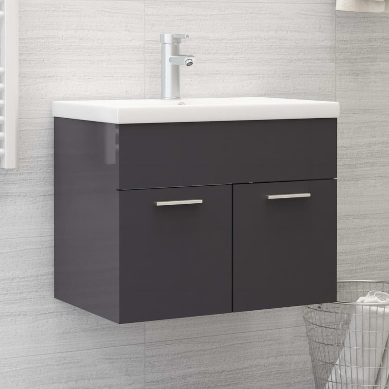 Waschbeckenunterschrank mit Einbaubecken Hochglanz-Grau Waschbeckenunterschrank mit Einbaubecken Hochglanz-Grau