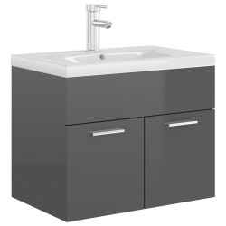 Waschbeckenunterschrank mit Einbaubecken Hochglanz-Grau