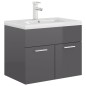 Waschbeckenunterschrank mit Einbaubecken Hochglanz-Grau Waschbeckenunterschrank mit Einbaubecken Hochglanz-Grau