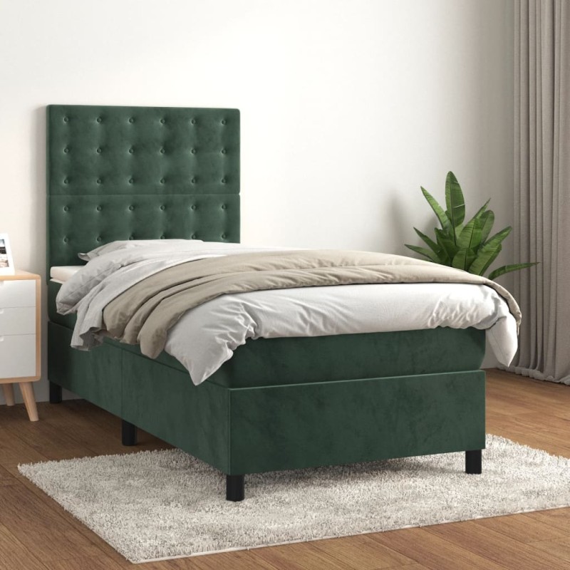 vidaXL Boxspringbett mit Matratze Dunkelgrün 80x200 cm Samt vidaXL Boxspringbett mit Matratze Dunkelgrün 80x200 cm Samt