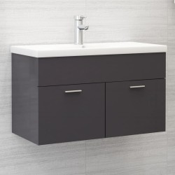 Waschbeckenunterschrank mit Einbaubecken Hochglanz-Grau