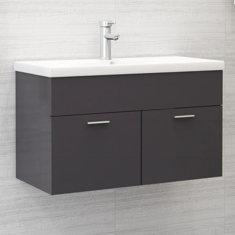 Waschbeckenunterschrank mit Einbaubecken Hochglanz-Grau Waschbeckenunterschrank mit Einbaubecken Hochglanz-Grau