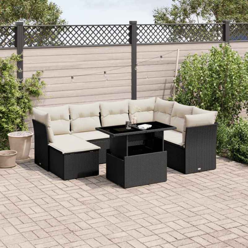 vidaXL 8-tlg. Garten-Sofagarnitur mit Kissen Schwarz Poly Rattan vidaXL 8-tlg. Garten-Sofagarnitur mit Kissen Schwarz Poly Rattan