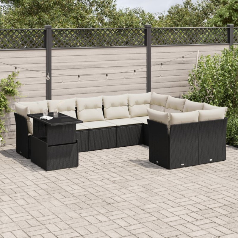 vidaXL 10-tlg. Garten-Sofagarnitur mit Kissen Schwarz Poly Rattan vidaXL 10-tlg. Garten-Sofagarnitur mit Kissen Schwarz Poly Rattan