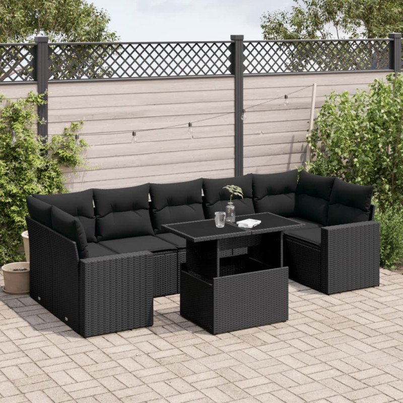 vidaXL 8-tlg. Garten-Sofagarnitur mit Kissen Schwarz Poly Rattan vidaXL 8-tlg. Garten-Sofagarnitur mit Kissen Schwarz Poly Rattan