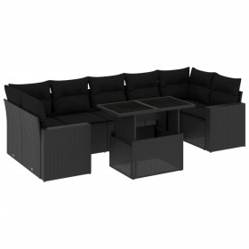 vidaXL 8-tlg. Garten-Sofagarnitur mit Kissen Schwarz Poly Rattan