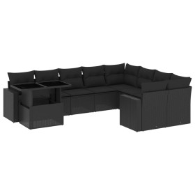 vidaXL 10-tlg. Garten-Sofagarnitur mit Kissen Schwarz Poly Rattan