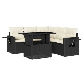 vidaXL 6-tlg. Garten-Sofagarnitur mit Kissen Schwarz Poly Rattan