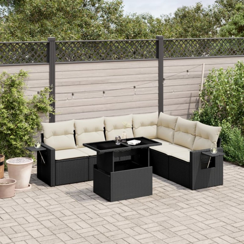 vidaXL 7-tlg. Garten-Sofagarnitur mit Kissen Schwarz Poly Rattan vidaXL 7-tlg. Garten-Sofagarnitur mit Kissen Schwarz Poly Rattan